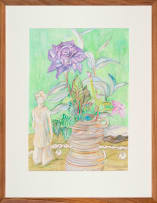 Christopher Peter; Mauve Rose with a Hylton Nel Vase and Ceramic Figure