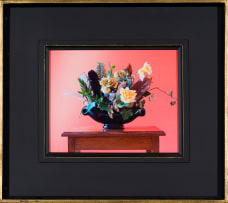 Sean Wilson; Foliage, Feathers, and Faux Flowers in Black Urn