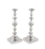 Pair of Russian silver sabbath candlesticks, 1890