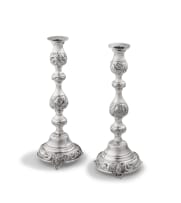 Pair of George V silver Judaica candlesticks, Jacob Rozenweig Taitebaum & Co, London, 1918