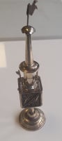 A near pair of sterling silver Judaica spice towers, unmarked