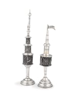 Two silver Judaica spice towers