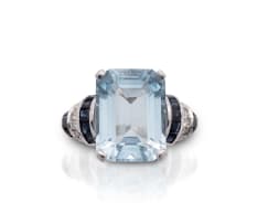 18k white gold aquamarine, sapphire and diamond ring