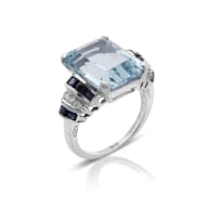 18k white gold aquamarine, sapphire and diamond ring