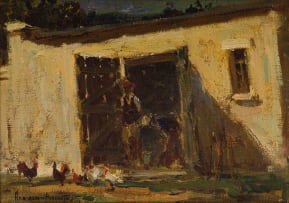 Adriaan Boshoff; Farm Scene with Chickens