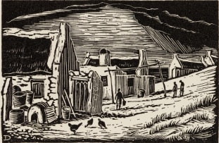 David Botha; Cottages with Figures at Waenhuiskrans