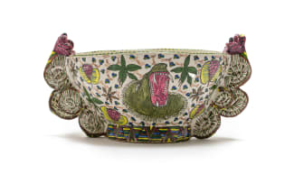 Ardmore Ceramic Studio; Bowl with triform handles and flower and baboon motifs