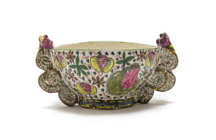 Ardmore Ceramic Studio; Bowl with triform handles and flower and baboon motifs