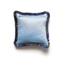 Christopher Peter; Square cushion with Georg Jensen inspired pattern and blue fringe trim