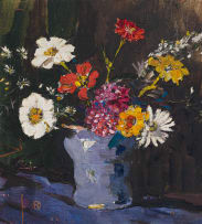 Nita Spilhaus; Flowers in a Blue Vase