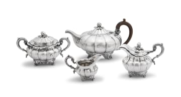 Victorian silver four-piece tea service, Joseph & Albert Savory, London, 1841