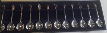 Cased set of replica Tichborne Celebrities silver spoons, Jan-Pierre Dondelinger, South Africa, 1977