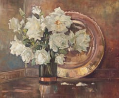 Lucy Wiles; Still Life with White Roses in a Vase