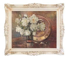 Lucy Wiles; Still Life with White Roses in a Vase