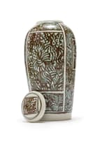 Esias Bosch; White urn with lid and brown patterning