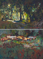 Titta Fasciotti; Cottages in a Forest; Sunlight in a Clearing, two