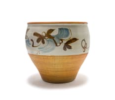 Tim Morris; Planter with blue and brown botanical motif