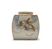 Tim Morris; Pot with brown and blue floral motif