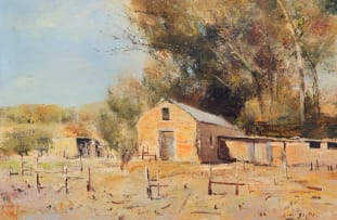 Errol Boyley; Farm Buildings Beneath Trees