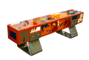 A Laurie Wiid van Heerden and Yay Abe 'A Space for Us' electro-galvinised mild steel bench, hand-painted by Liberty Battson, designed 2024.