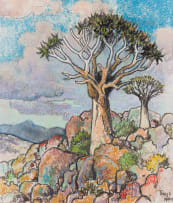 Conrad Theys; Kokerbome, Rotse en Donderweerwolke (Quiver Trees, Rocks and Thunder Clouds)