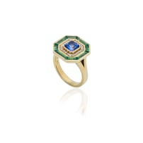 18k yellow gold tanzanite and tsavorite ring, Kelly Jay Jewellery