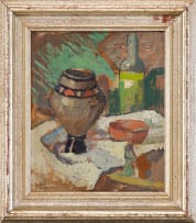 Gregoire Boonzaier; Still Life with Vessel, Bowl and Wine Bottle