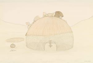 Jabulani Ntuli; Two Women Thatching a New Hut with Grass