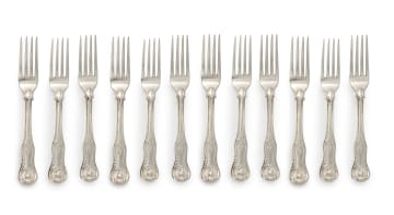 A set of twelve Cape silver King's pattern forks, Lawrence Holme Twentyman, c.1818-1837
