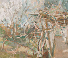 Francois Roux; Old Vines on a Pergola with Tree in Bloom