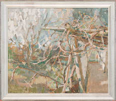 Francois Roux; Old Vines on a Pergola with Tree in Bloom