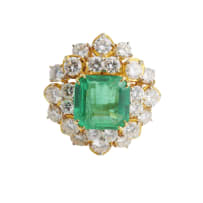 Emerald and diamond cluster ring
