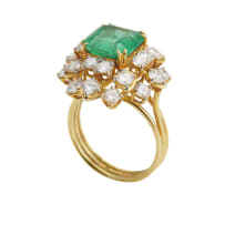 Emerald and diamond cluster ring