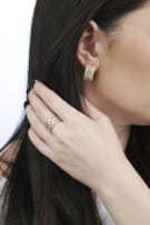 Honeycomb diamond ring and earrings