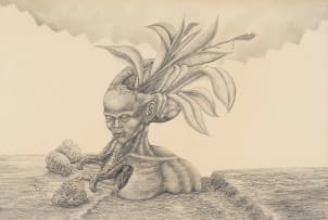 Fikile Magadlela; Portrait of a Man with Foliage Emerging from His Crown