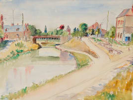 Maud Sumner; Houses along a Riverbank