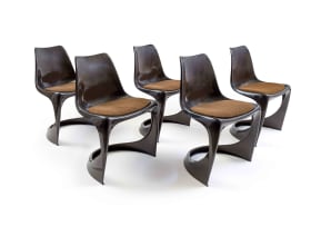 Steen Ostergaard; Five 'Cantilever 290' stackable chairs, for Cado, Denmark