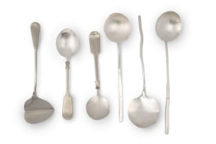 Six Marchand van Tonder silver and plated spoons, South Africa, 2019