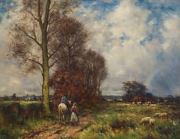 Edwin Butler Bayliss; Pastoral Landscape with Figure Astride a Horse