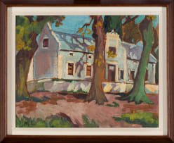 Maggie Laubser; Cape Homestead and Trees (La Dauphine, Franschhoek)