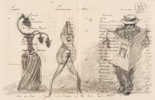 William Kentridge; Untitled (Man Reading and Anthropomorphic Figures)