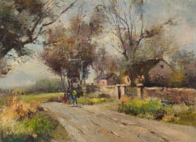 Errol Boyley; Houses, Figures and Trees along a Roadway