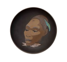 Kalahari Studio; Plate decorated with a portrait of an Ndebele woman with feather