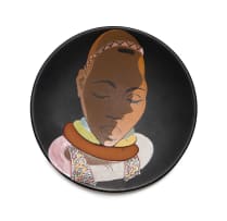 Kalahari Studio; Plate decorated with a portrait of a woman wearing beaded adornments