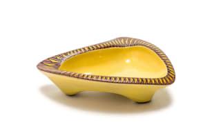 Kalahari Studio; Pair of three-footed organic-shaped bowls with Ndebele inspired decoration, two