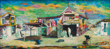 Willie Bester; Township Scene with Barber Shop