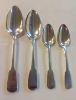 Four Cape fiddle pattern silver tablespoons, in sizes, Lawrence Holme Twentyman, c.1818-1837