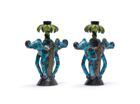 Ardmore Ceramic Studio; Candlesticks with Elephant motifs, two