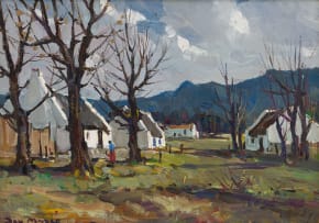 Don (Donald James) Madge; Cottages with Trees and Mountains beyond