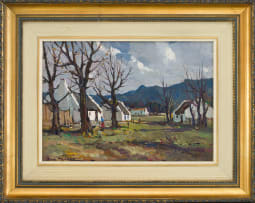 Don (Donald James) Madge; Cottages with Trees and Mountains beyond